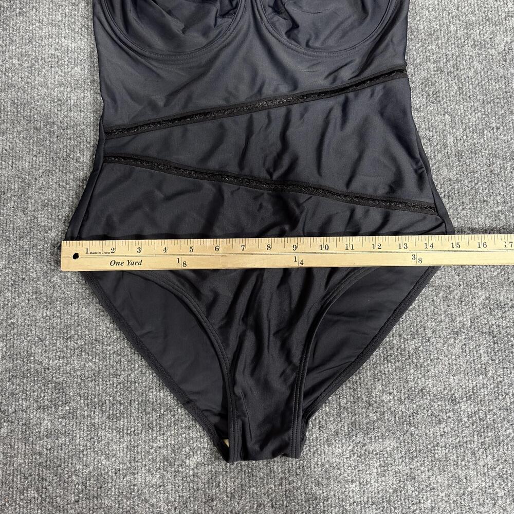 Mary Sol Swimsuit Womens 12 Black One Piece Underwire Spaghetti Strap Mesh Trim - Picture 8 of 12